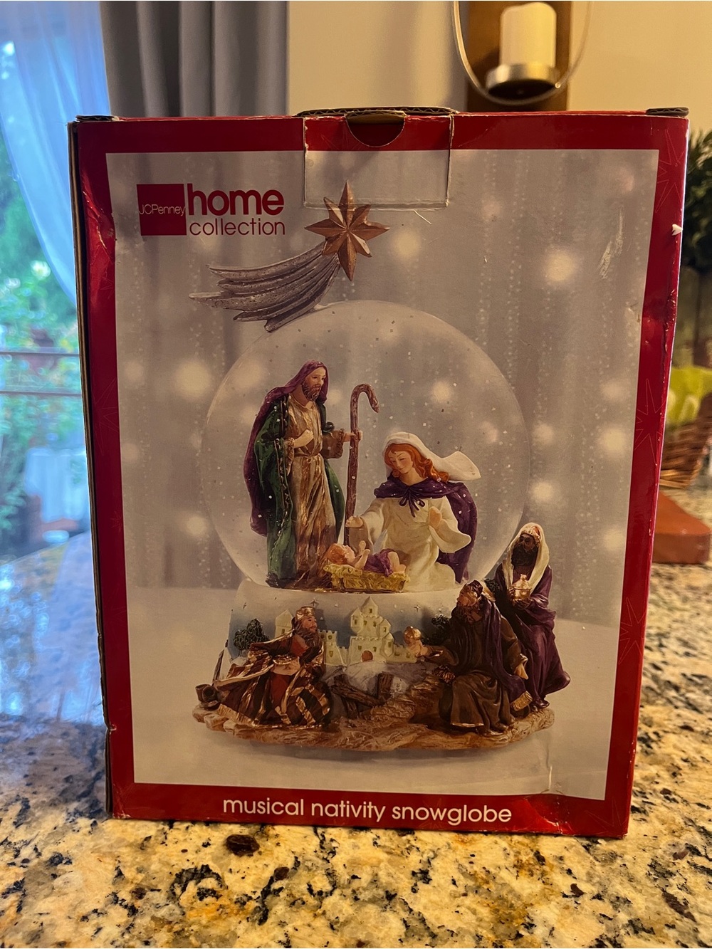 JC Penny Musical Nativity Snow Globe Plays O Holy Night. Resin Base. NWT.
